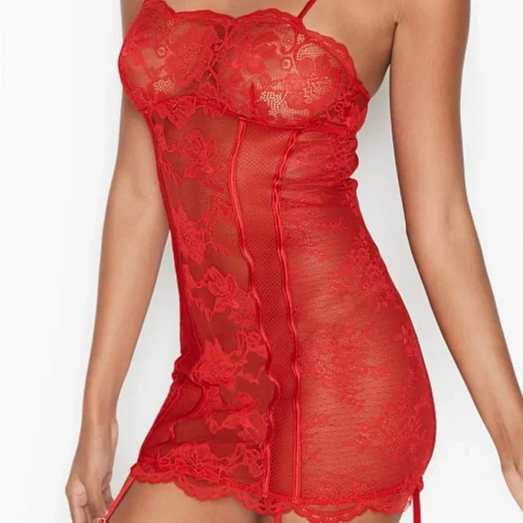 ** Victoria’s Secret ** Elegant Red Lace Lingerie Set adjustable with garter - M - Picture 13 of 13